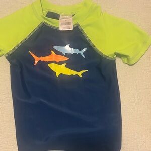 Floatimini navy & lime boys swim shirt with Shark Motif